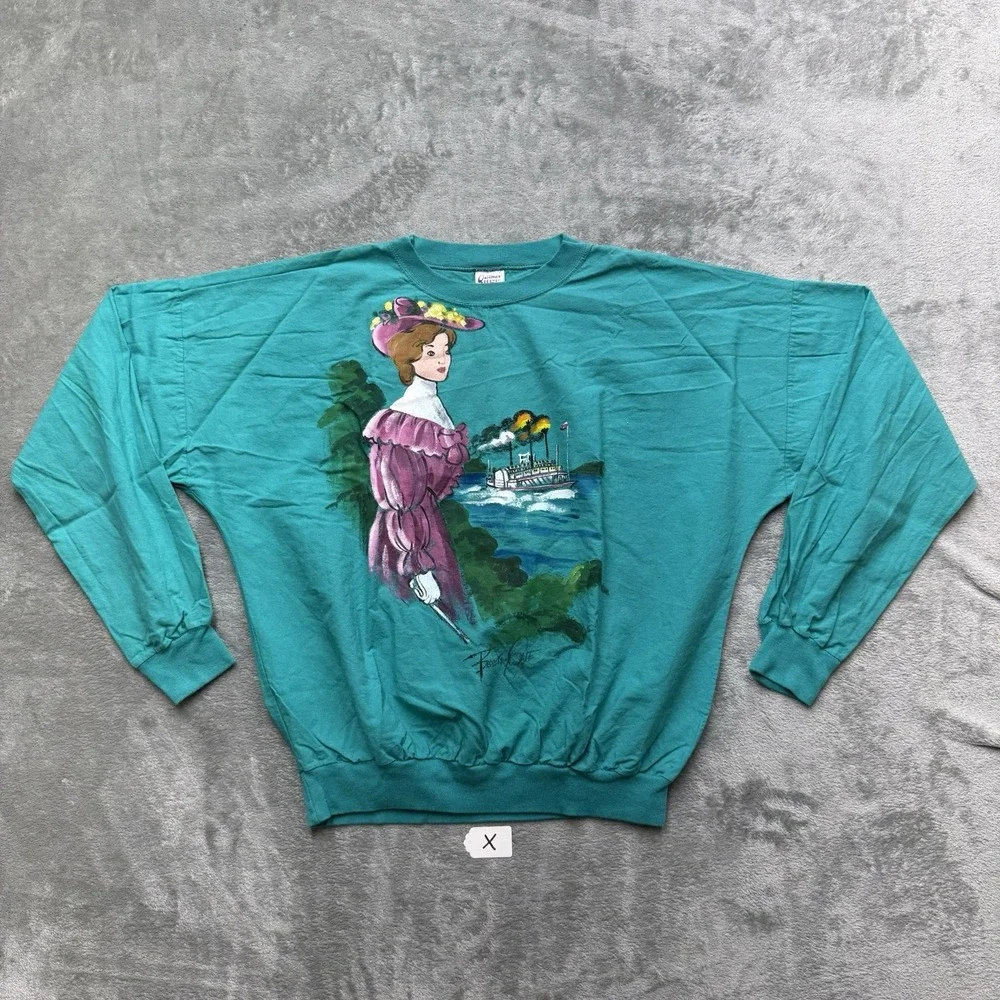 Vintage 90s Streetwear Womens Large Hand Painted Light Weight Crewneck